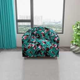 DREAM CARE Green & Brown FloralPrinted Stretchable 1-Seater Sofa Cover With Anti Slip Foam Sticks-image-79