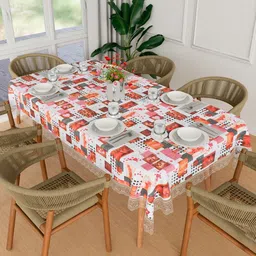 Kuber Industries White Geometric Printed Waterproof Plastic 6-Seater Table Cover-picture-34