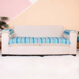 STITCHNEST Blue Jacquard Printed 1-Seater Sofa Cover-image-45