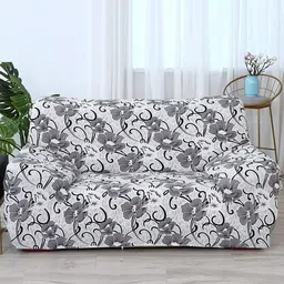 HOUSE OF QUIRK Universal Grey & White Printed Flexible Stretchable 2-Seater Sofa Cover-image-64