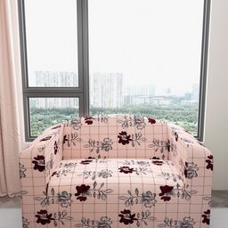 DREAM CARE Pink & Grey Floral Printed Waterproof 2-Seater Sofa Cover With Anti Slip Foam Sticks-picture-29