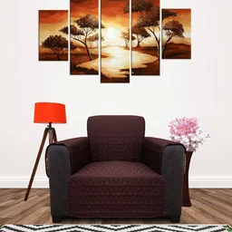 DREAM CARE Beige & Coffee Brown Quilted Reversible 1 Seater Sofa Cover With Arm & Side Pockets-image-91