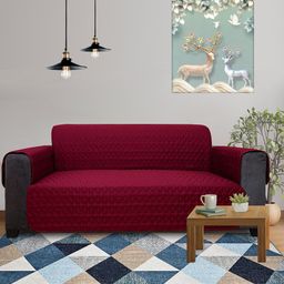 DREAM CARE 2 Pieces Brown & Maroon 3 Layer Reversible Sofa Cove 3-Seater Sofa Cover-picture-27