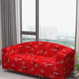 DREAM CARE Red & White Printed Waterproof & Flexible 3-Seater Sofa Cover-picture-2