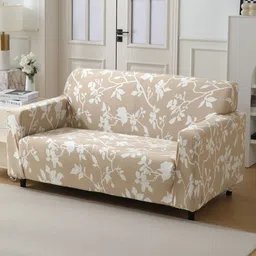 HOKIPO Brown & White Printed 2 Seater Stretchable Sofa Cover With Arms-image-61