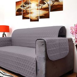 DREAM CARE Grey &  Navy-Blue Quilted Reversible 2-Seater Reversible Sofa Cover With Side Pockets-picture-16