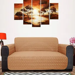 DREAM CARE Coffee-Brown & Beige Quilted Reversible 4-Seater Sofa Cover-picture-35