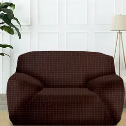Cortina Brown Printed 1-Seater Super-Stretchable Non-Slip Sofa Slipcover-image-76