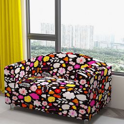 DREAM CARE Black & Pink Floral Printed Waterproof 2-Seater Sofa Cover With Anti Slip Foam Sticks-picture-3