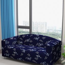 DREAM CARE Navy-Blue & White Printed Waterproof 3-Seater Sofa Cover With Anti Slip Foam Sticks-picture-5