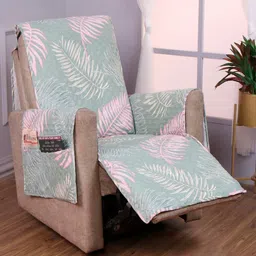 HOKIPO Green & Pink Tropical Printed Recliner Sofa Cover-image-34
