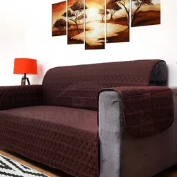 DREAM CARE Coffee-Brown & Beige Quilted Reversible 3-Seater Sofa Cover-picture-41