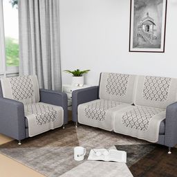 Kuber Industries Cream & Grey 6 Pieces Printed Cotton Sofa Cover-picture-30