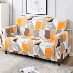 HOKIPO Orange-Colored & Beige Printed 3-Seater Sofa Covers-picture-34