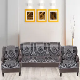 Nendle Black & Grey 6 Pieces Printed Cotton 5-Seater Sofa Covers-picture-16