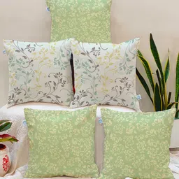 STITCHNEST Teal & Off White Set of 5 Ethnic Motifs Square Cushion Covers-picture-20