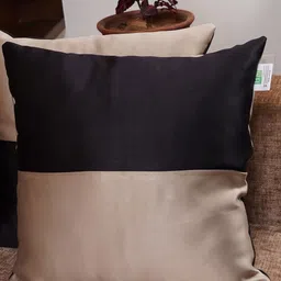 HOMEMONDE Beige & Black Set of 2 Colourblocked Square Cushion Covers-picture-40