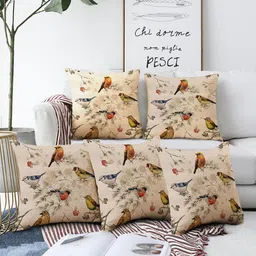 AEROHAVEN Beige & Yellow 5 Pieces Quirky Printed Square Cushion Covers-picture-38