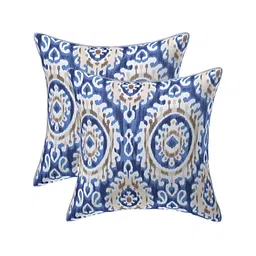Texstylers Blue & White 2 Pieces Printed Reversible Cotton Square Cushion Covers image 1