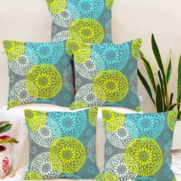 STITCHNEST Set of 5 Green & Turquoise Blue Floral Square Cushion Covers-image-26
