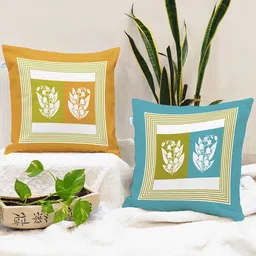 STITCHNEST Yellow & Blue Set of 2 Floral Square Cushion Covers-picture-24