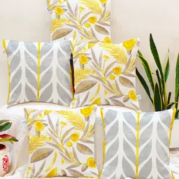 STITCHNEST Grey & White Set of 5 Floral Square Cushion Covers-image-69