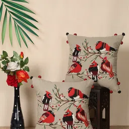 SHADES of LIFE 2 Pieces Beige & Black Embroidered Cotton Square Cushion Covers-picture-24
