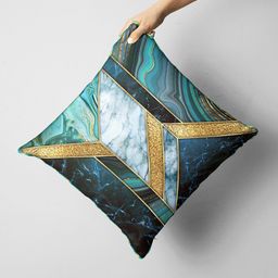 BIANCA Teal & Beige Geometric Square Cushion Covers-picture-44