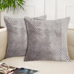 Tesmare Beige & Black 2 Pieces Geometric Velvet Square Cushion Covers-image-21