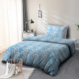 Cortina Blue & White Floral 110 TC Single Bedsheet with 1 Pillow Cover-picture-16