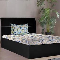 Stylista Off White Floral Printed Cotton 400 TC Fitted Single Bedsheet with 1 Pillow Cover-image-13