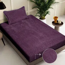FABINALIV Purple 300 TC Woollen Single Bedsheet with Pillow Cover-image-67
