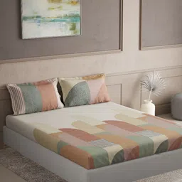 DDecor Brown & Green Geometric Cotton 144 TC King Bedsheet With 2 Pillow Covers-image-85