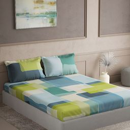 DDecor Blue & Green Cotton 180 TC King Bedsheet with 2 Pillow Covers-picture-41
