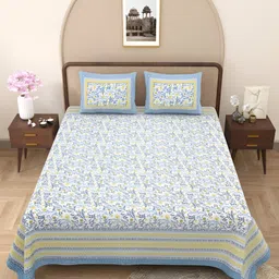 Urban Jaipur Blue & Green Floral Cotton 186 TC Queen Bedsheet with 2 Pillow Covers-picture-41