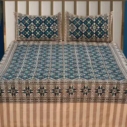 bsb home Blue & Black Ethnic Motifs Cotton 210 TC King Bedsheet with 2 Pillow Covers-image-16