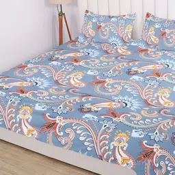 RD TREND Blue & Yellow Floral Printed 210 TC Cotton King Bedsheet with 2 Pillow Covers-image-75