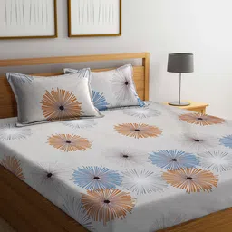 FABINALIV Beige & White Floral 300 TC King Bedsheet With 2 Pillow Covers-image-30