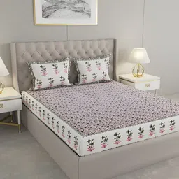 Wayne Martin Maroon and White Floral 330 TC King Bedsheet with 2 Pillow Covers-image-88