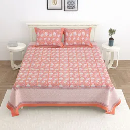 Wayne Martin Orange Floral 330 TC King Bedsheet with 2 Pillow Covers-image-15