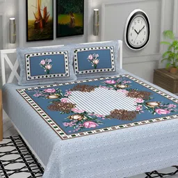 bsb home Blue & Green 220 TC Cotton Queen Bedsheet With 2 Pillow Covers-image-40
