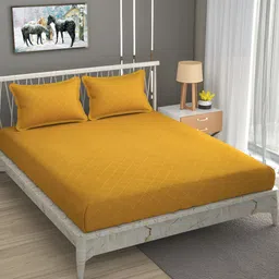 Bromwick Yellow Solid Cotton 210 TC Queen Bedsheet with 2 Pillow Covers-picture-37