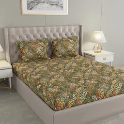 Raymond Home Green& White Floral Cotton 104 TC Queen Bedsheet with 2 Pillow Covers-image-54