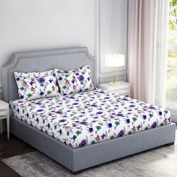Welspun Adore White & Green Floral Microfiber 104 TC Queen Bedsheet With 2 Pillow Covers-image-47