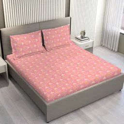 Layers Pink & Yellow Floral 120 TC Pure Cotton Queen Bedsheet Set-2.54 m x 2.24 m-picture-36