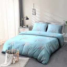 Cortina Blue & White Floral 144 TC Queen Bedsheet with 2 Pillow Covers-picture-16