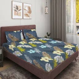 Aura Grey & Yellow Floral Printed Microfiber 144 TC Queen Bedsheet Set 2.29 m x 2.54 m-picture-38