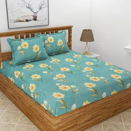 MORADO Green & Yellow Printed 210 TC Queen Bedsheet with 2 Pillow Covers-image-48