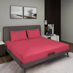 Aura Pink Solid 150 TC Queen Microfiber Fitted Bedsheet With 2 Pillow Covers-picture-17