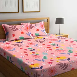 KLOTTHE Pink & White Floral 300 TC King Bedsheet with 2 Pillow Covers-picture-14